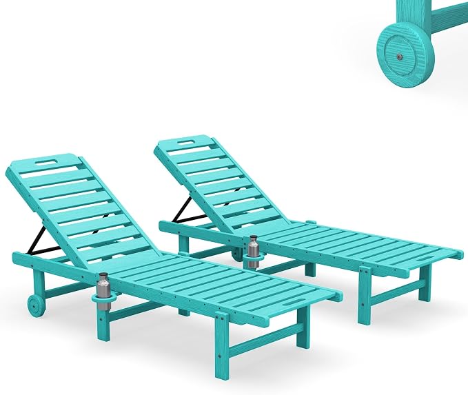 SERWALL Outdoor Chaise Lounge Set of 2, All-Weather HDPE Pool Lounge Chairs - Image 3