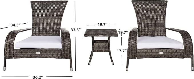 SAFAVIEH Outdoor Patio Furniture Collection Edna 3-Piece Lounge Set - Image 14