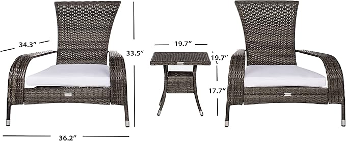 SAFAVIEH Outdoor Patio Furniture Collection Edna 3-Piece Lounge Set - Image 4