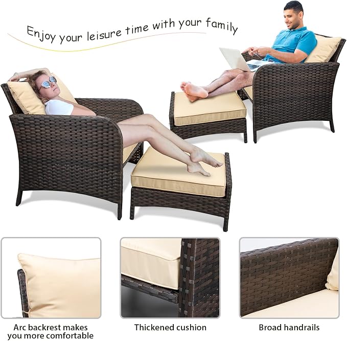 LEVELEVE Balcony Furniture 5 Piece Patio Conversation Set, PE Wicker Rattan - Image 6