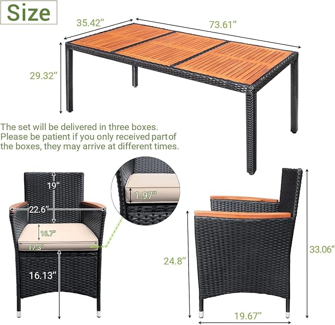 Devoko Outdoor Patio Dining Sets 9 Pieces Wicker Outdoor Dining Table and - Image 9