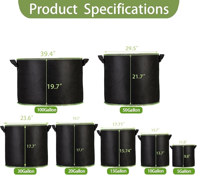 3-Pack 15 Gallon Plant Grow Bags, Thickened Nonwoven Fabric Pots - Image 2