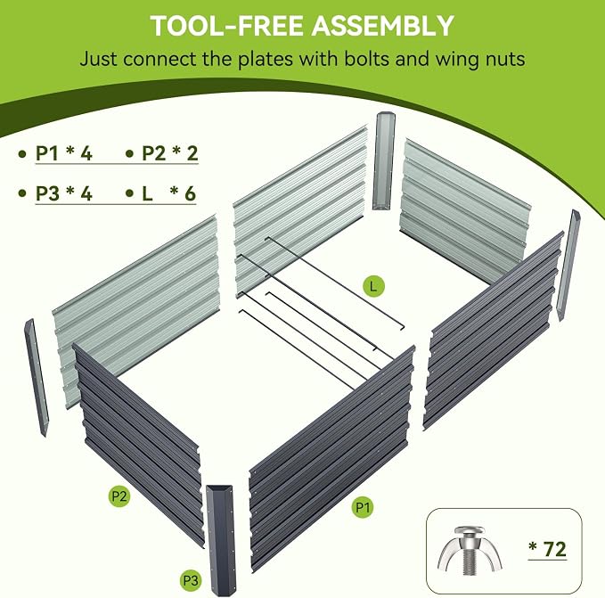 Ohuhu 6x3x1.9FT Metal Raised Garden Bed Outdoor, Reinforced Galvanized Steel - Image 8