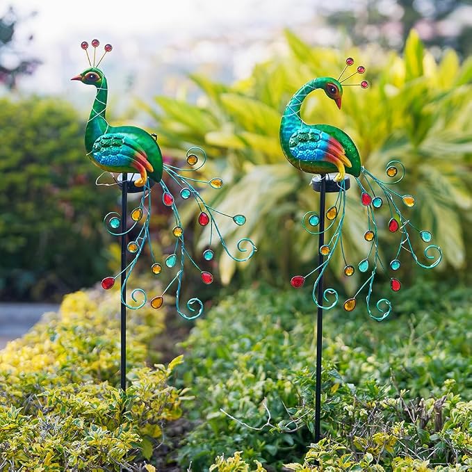 DREAMSOUL 2 Pack Peacock Solar Lights Outdoor, Tall Waterproof LED Outdoor - Image 4