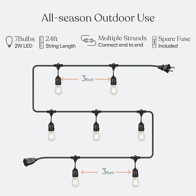 Brightech Ambience Pro - 24 Ft Waterproof LED Outdoor String Lights - Hanging - Image 3