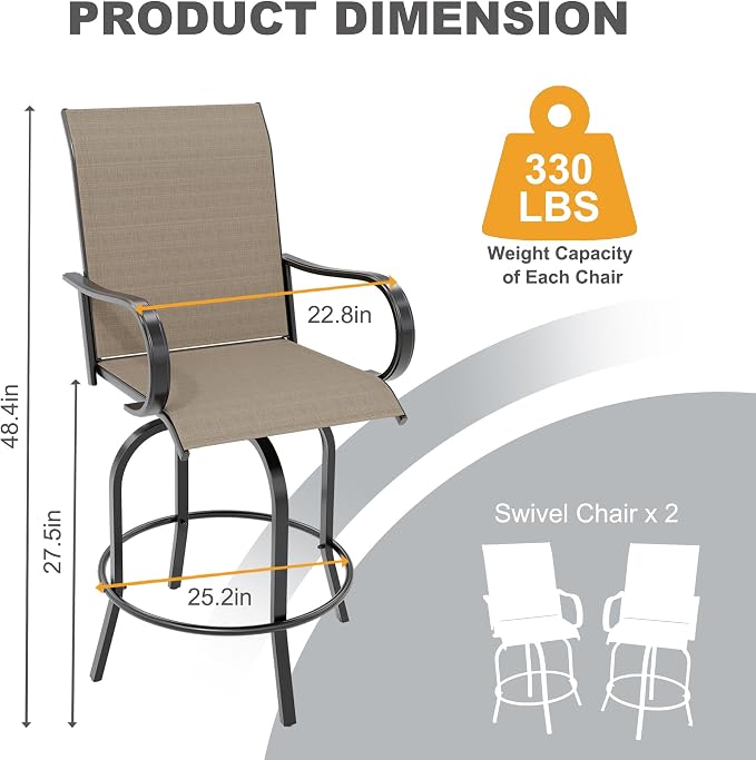 GarveeLife 4 Piece Outdoor Swivel Bar Chairs, Patio High Swivel Bar Stools - Image 2