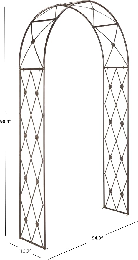 SAFAVIEH Outdoor Collection Atticus Rustic Brown Wrought Iron Lattice Arch - Image 3