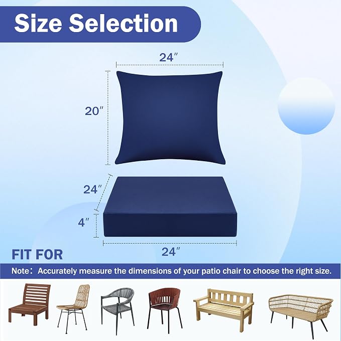 Outdoor Seat Cushion Set, Waterproof & Fade Resistant Patio Chair Cushions - Image 2