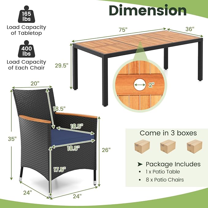 Tangkula 9 Pieces Rattan Outdoor Dining Set - Image 6