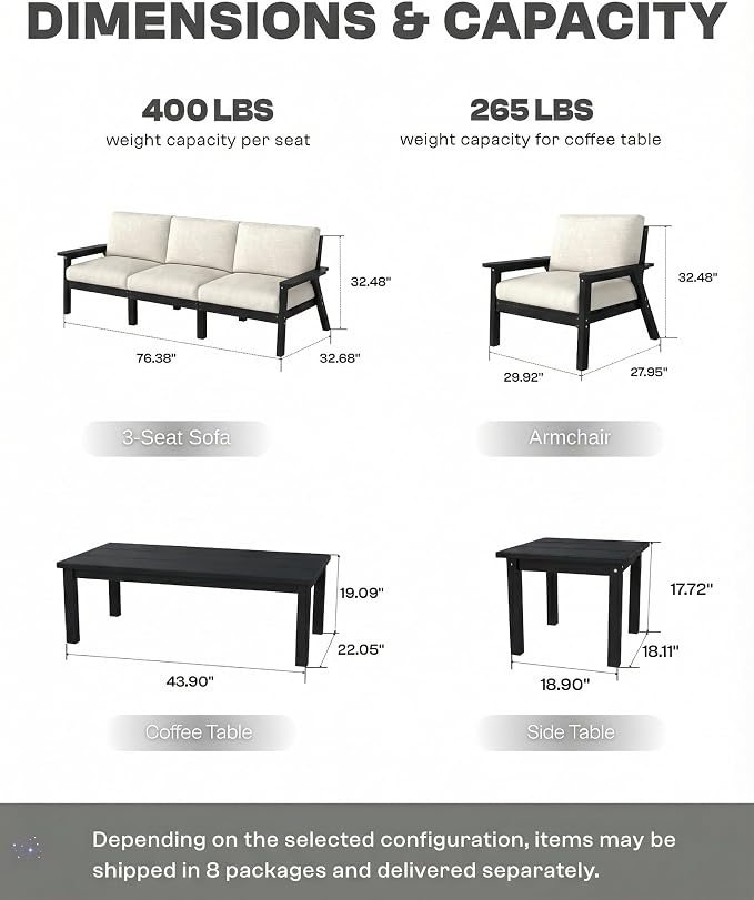 HDPE Patio Furniture Set 4 Seats, Outdoor Couch - Image 2