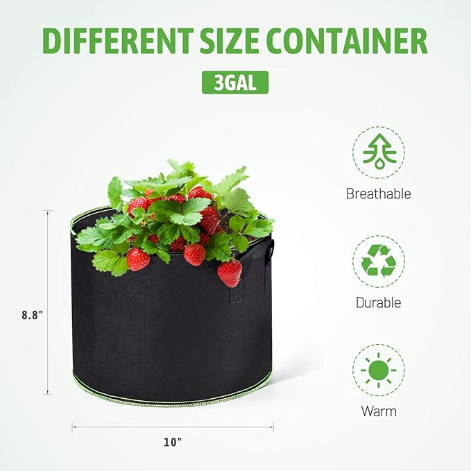 Delxo 10-Pack 3 Gallon Grow Bags Heavy Duty Aeration Fabric Pots Thickened - Image 2