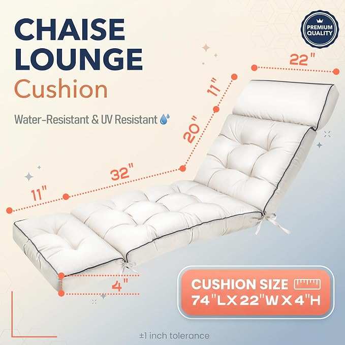 MAGIC ELEPHANT Chaise Lounge Cushion Outdoor, Memory Foam Patio Lounge Chair - Image 3