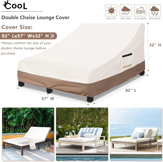 Okcool 100% Waterproof Patio Double Wide Chaise Lounge Chair Cover, 600D Tough - Image 2