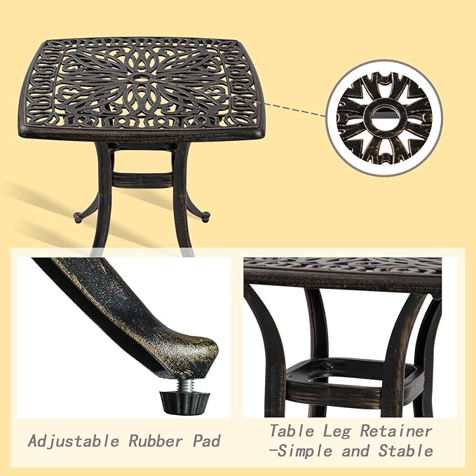 Outdoor 21" Cast Aluminum Square Side Table Set of 2 End Table - Image 6