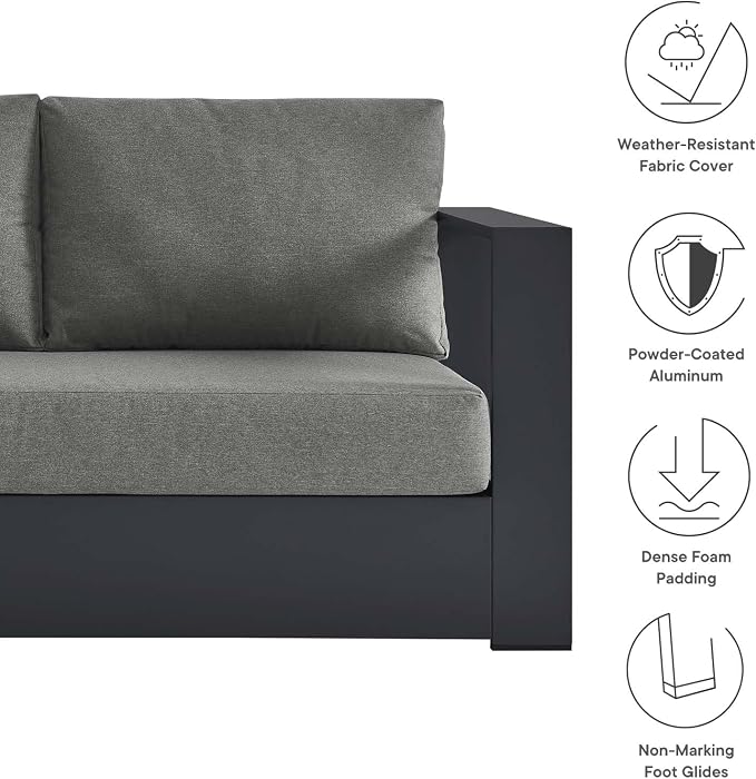 Modway Tahoe Aluminum Modular Right-Facing Outdoor Patio Loveseat in Gray - Image 8