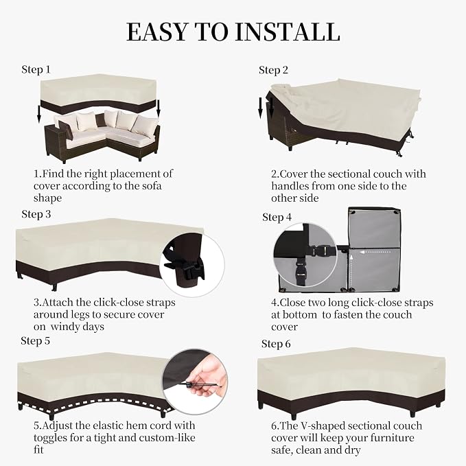 Easy-Going Patio V-Shaped Sectional Sofa Cover, Waterproof Outdoor Sectional - Image 7