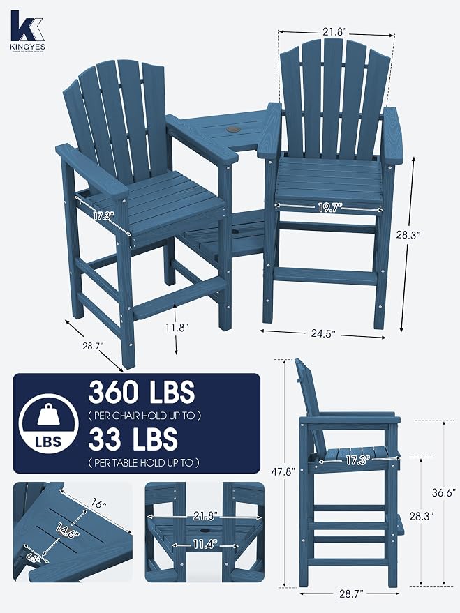 KINGYES Tall Adirondack Chair Set of 4 - Image 3