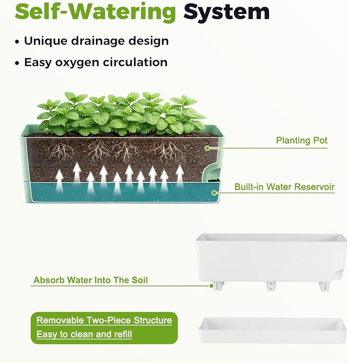 2 Pack Self Watering Pots for Indoor Plants 17 Inches Window Boxes Planters - Image 5