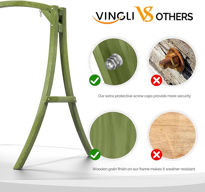 VINGLI 5FT Wooden Swing Frame, 1000LBS Heavy Duty A-Frame Porch Swing Stand - Image 3
