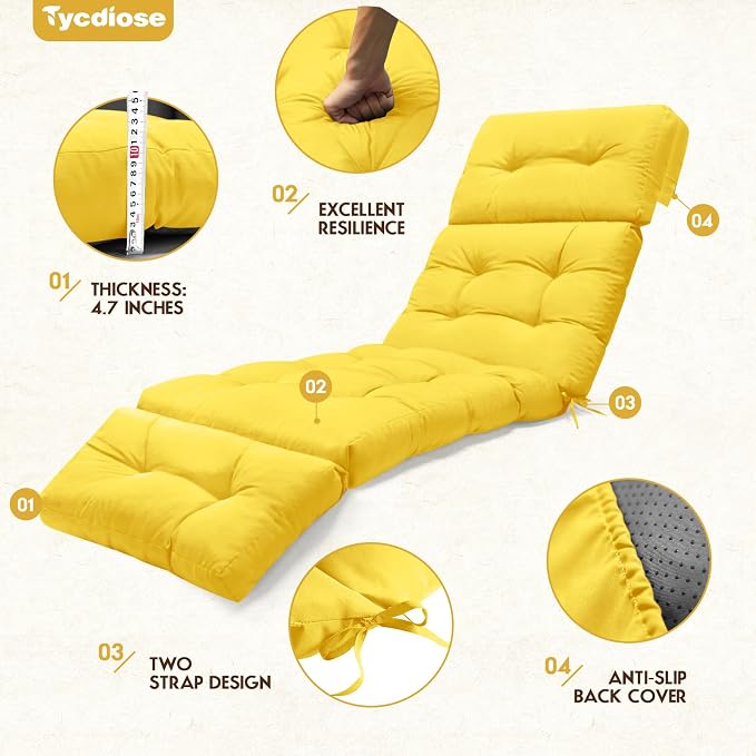 Waterproof Outdoor Chaise Lounge Chair Cushion 74.4 x 22 x 4.7 Inches Memory - Image 5