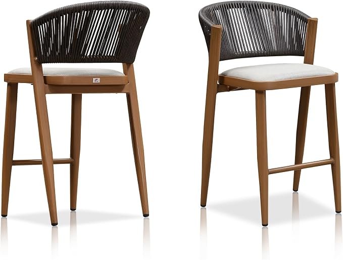 PURPLE LEAF Two Pack Counter Height Bar Stools Outdoor Stool Chair Woven Stools by PURPLELEAF