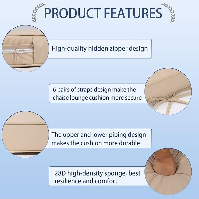 Outdoor Chaise Lounge Cushions Set of 2, Waterproof Fade Resistant Patio - Image 3