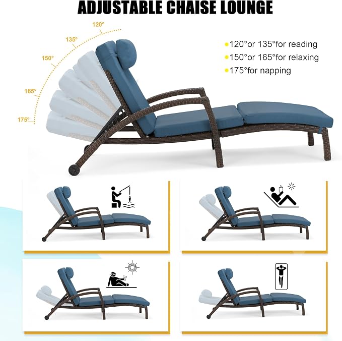 HOMREST Chaise Lounge Chairs Set of 6, PE Rattan Wicker Patio Lounge Chair - Image 4