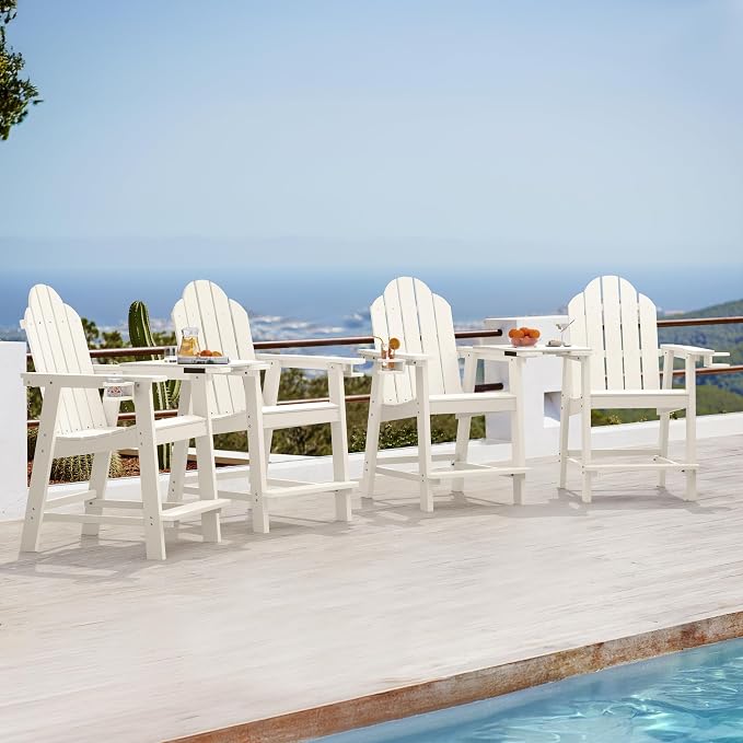 LUE BONA Tall Adirondack Chair Set of 4, All Weather HDPS Bar Height Chairs by LUEBONA