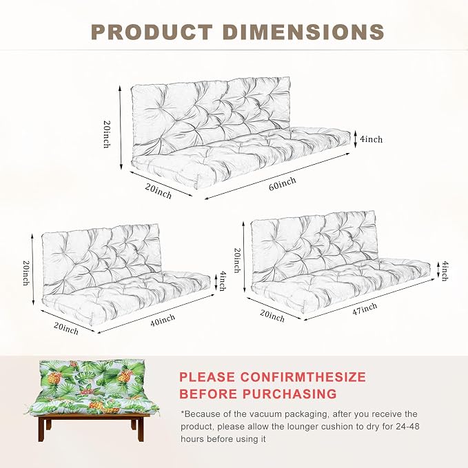 Porch Swing Cushion with Backrest, Waterproof Bench Cushion - Image 3