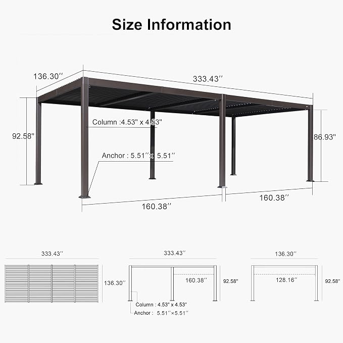 PURPLE LEAF 11' x 28' Outdoor Louvered Pergola Aluminum Pergola - Image 7