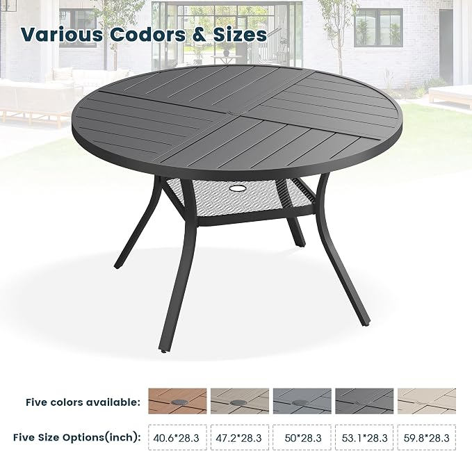 Patio Dining Table for 4, Round Metal Outdoor Table - Image 7