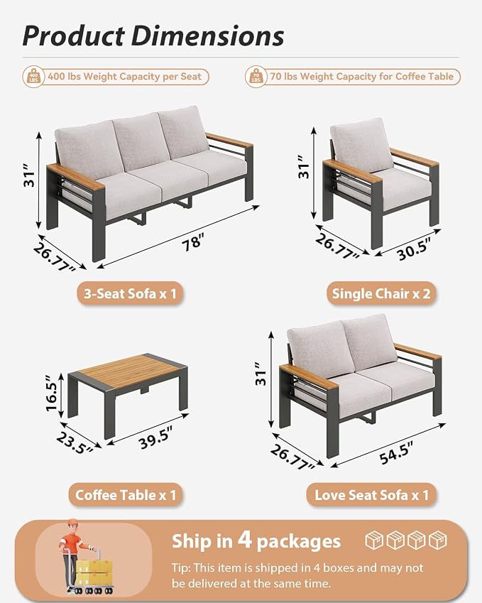 Aoxun Aluminum Outdoor Patio Furniture Set, 7 Seats Outdoor Sectional - Image 7
