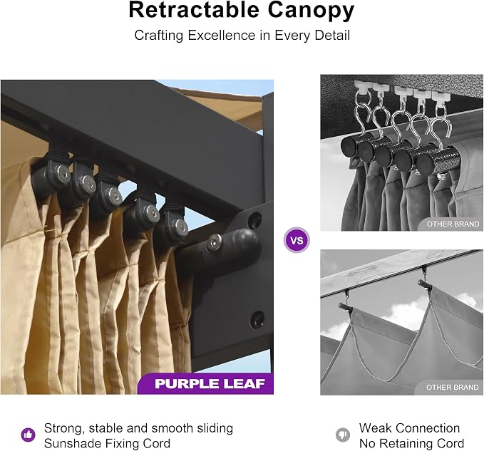 PURPLE LEAF 10' x 10' Aluminum Outdoor Pergola Wind-Resistant Retractable - Image 4
