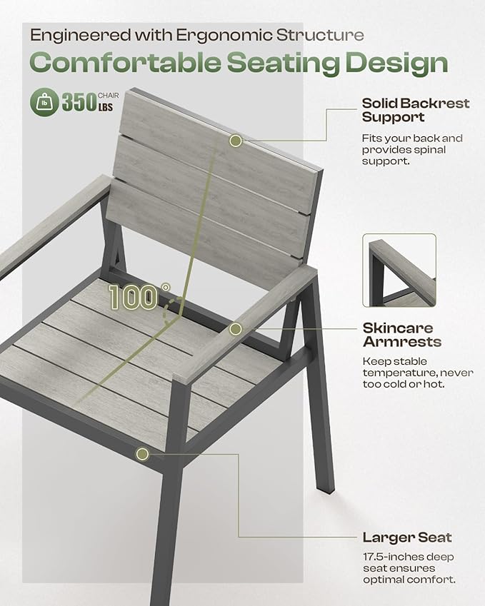 Outdoor Dining Set for 4, Aluminum Patio Table and Chairs Set - Image 3
