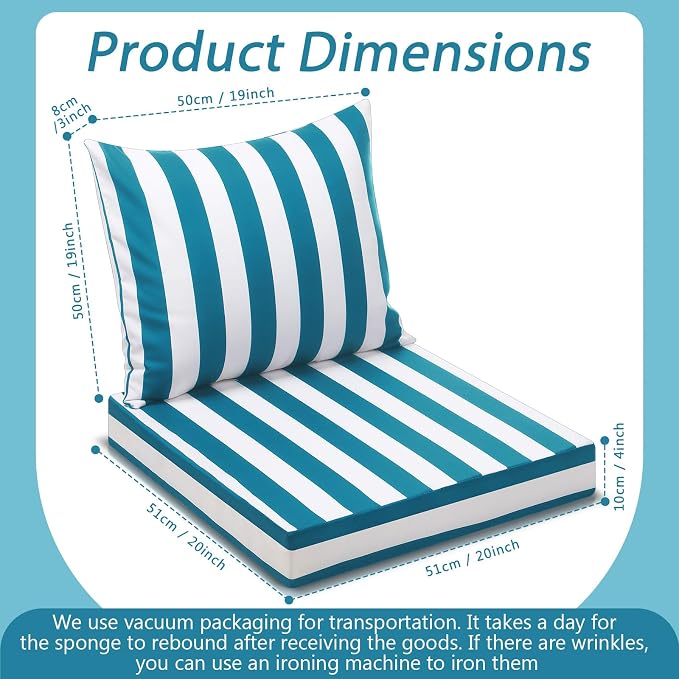Hoteam 6 Set Outdoor Chair Cushions 20 x 20 Inch Patio Cushions Deep Seat - Image 2