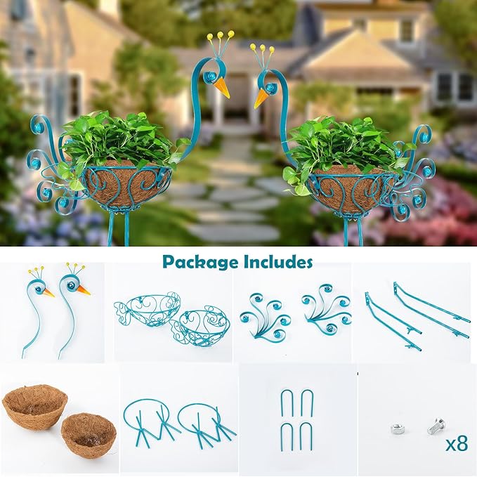 Set of 2 Blue Peacock Outdoor Planters - Image 6