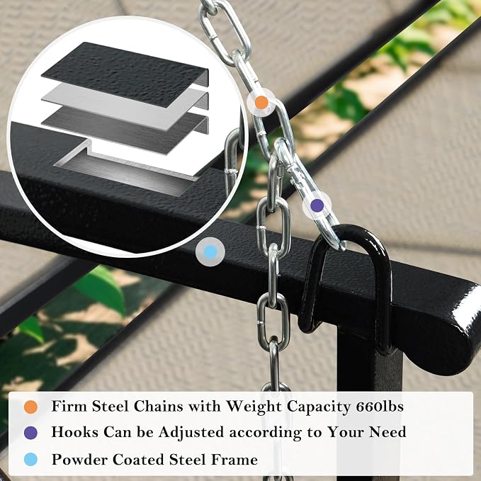 Textilene 3 Seat Hanging Swing, 5.2FT Patio Bench Swing, 660lbs Heavy Duty - Image 4