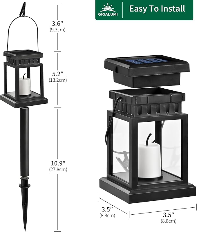 GIGALUMI 8 Pack Solar Hanging Lantern Outdoor, Candle Effect Light - Image 4