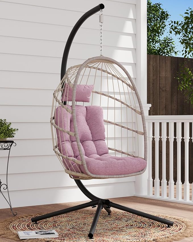 SWITTE Egg Chair Outdoor with Stand, Indoor Wicker Hanging Egg Swing Chair with - Image 6