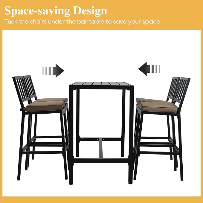 Outdoor Patio Bar Set, Bar Height Patio Dining Set, Weather-Resistant Bistro - Image 5