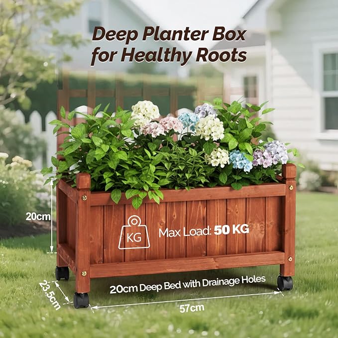 VINGLI Wooden Planter with Trellis, FreeStanding Planter Box with Drainage Holes - Image 2