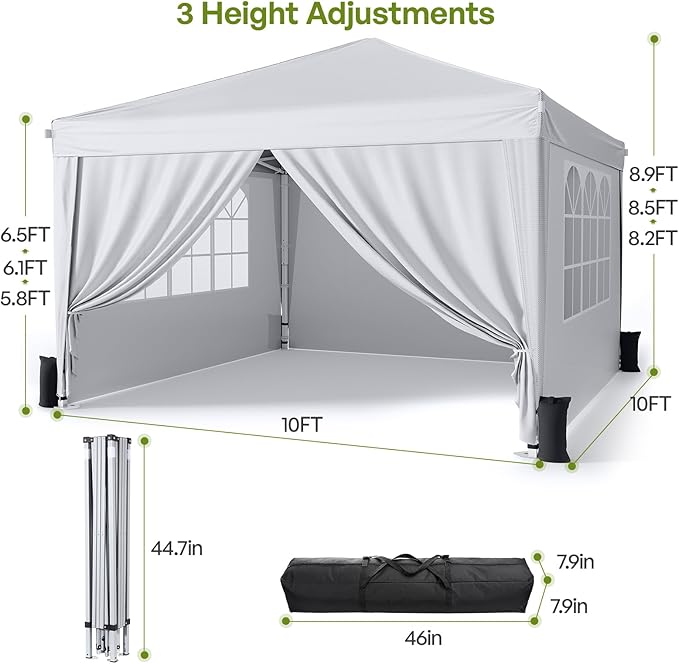 10x10 Pop Up Canopy with Sidewalls, Instant Portable Canopy Tent with Carry Bag - Image 4