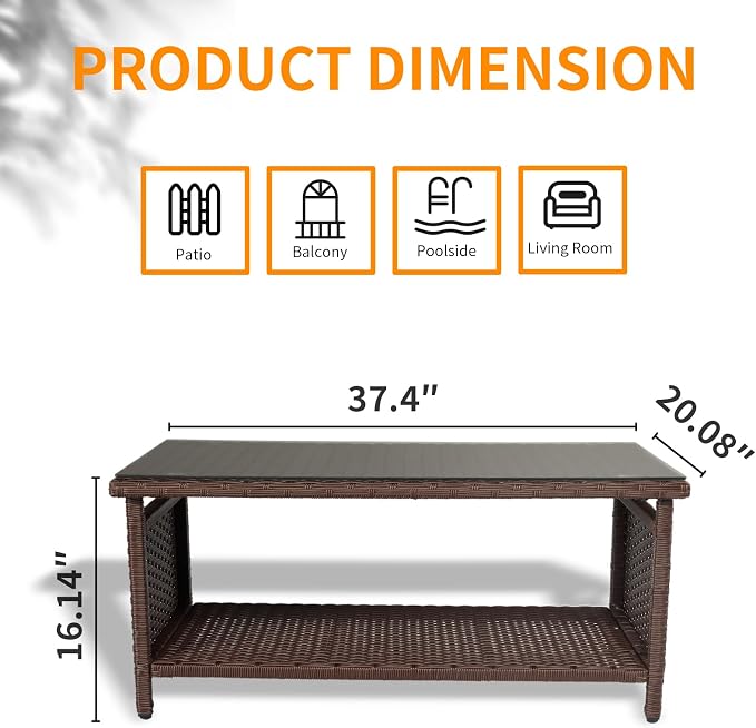 VINGLI Outdoor Wicker CoffeeTable Patio Coffee Tables - Image 3