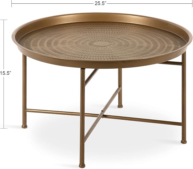 Kate and Laurel Mahdavi Boho-Chic Hammered Metal Tray Coffee Table, Dark Gold - Image 3