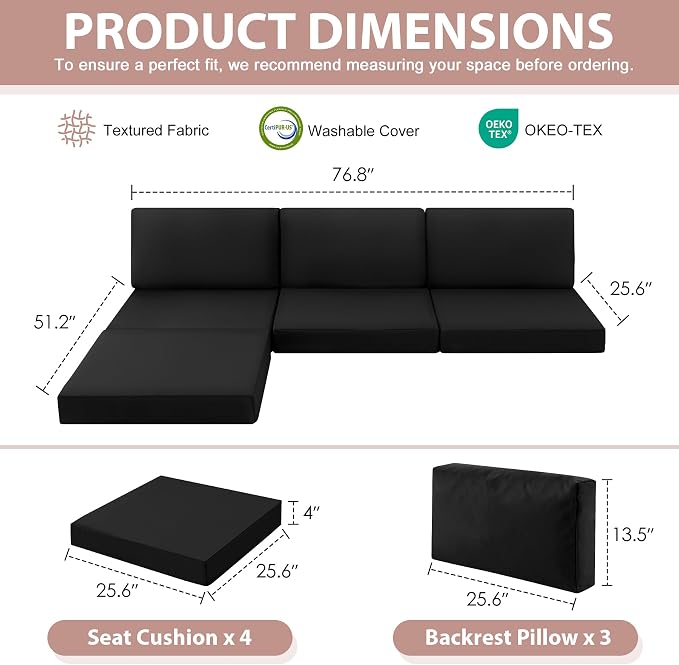 7-Piece Patio Furniture Cushions Set, Replacement Outdoor Cushions - Image 2