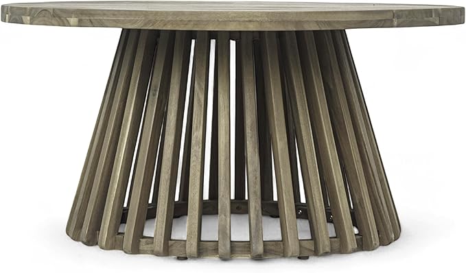 Merax Patio Outdoor Acacia Wood Round Coffee Table - Image 6