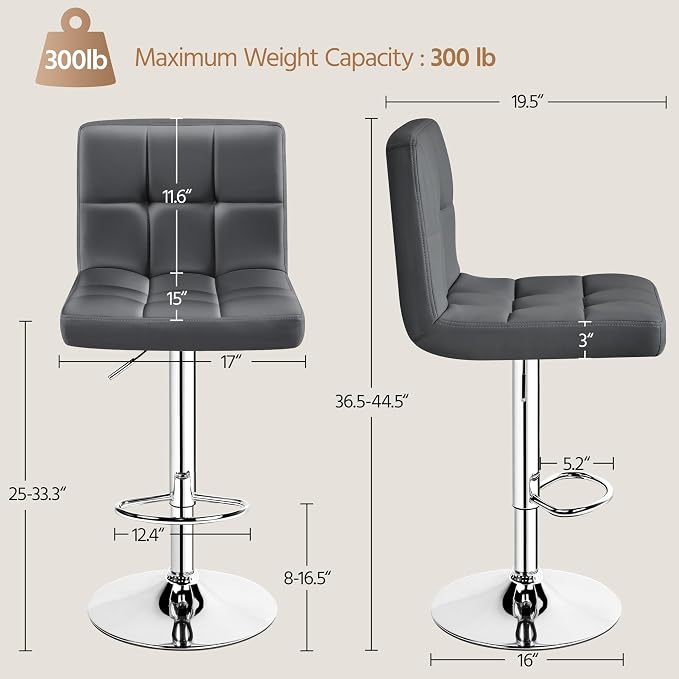 Yaheetech Bar Stools Set of 2, Adjustable PU Leather Swivel Barstools, Modern - Image 3