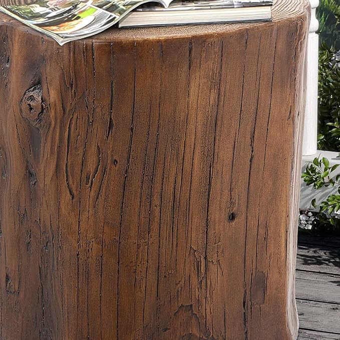 SUNBURY Outdoor Side Table Set of 2, Tree Stump Side Table Brown Colored Faux - Image 5