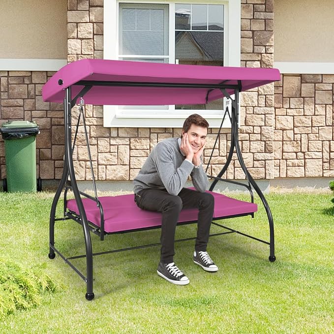 Tangkula 3 Seats Converting Patio Swing, Outdoor Porch Garden Canopy Swing - Image 2