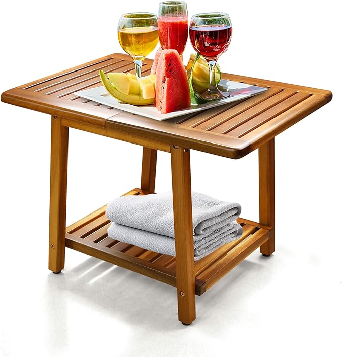 ENKEZI Acacia 24 Inches Outdoor Side Table, 2-Tier Sturdy Patio, End Table by ENKEZIProducts